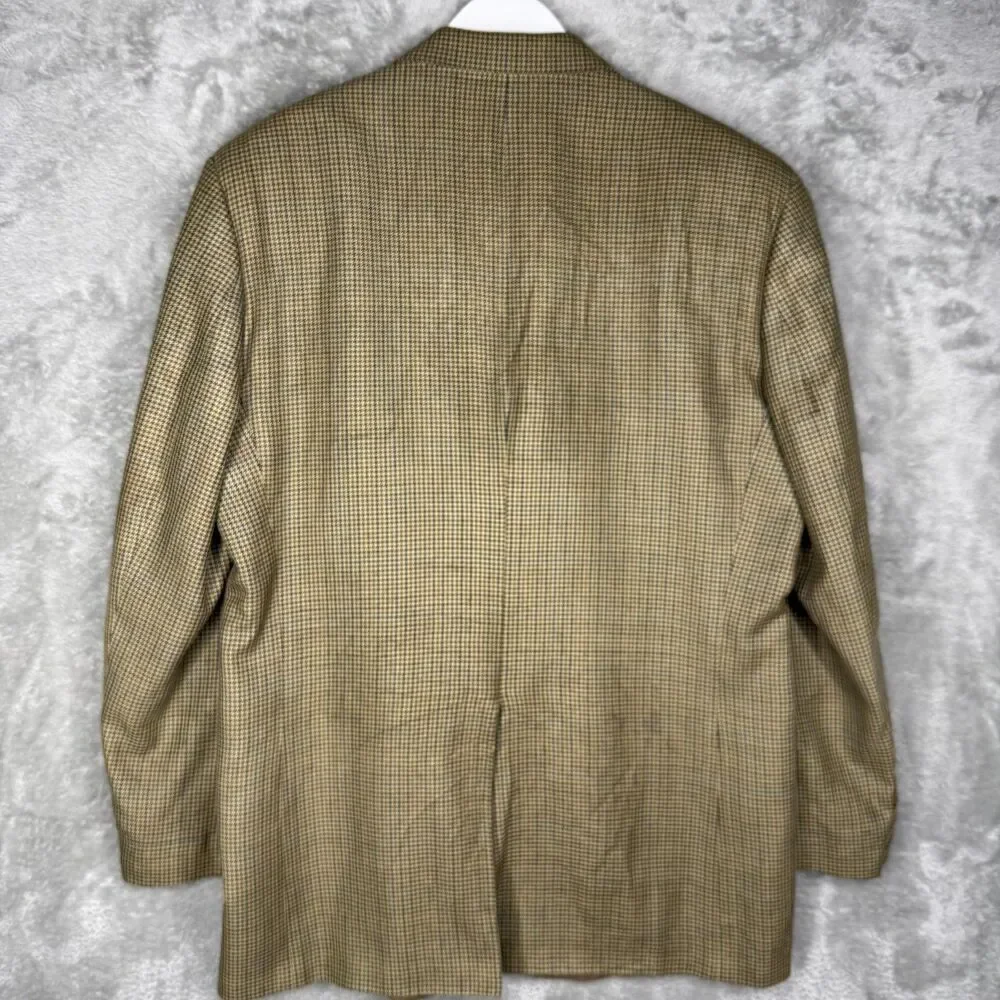 Chaps Silk Blazer Mens 42 L Regular Brown Tan Houndstooth 2 Button Single Vented